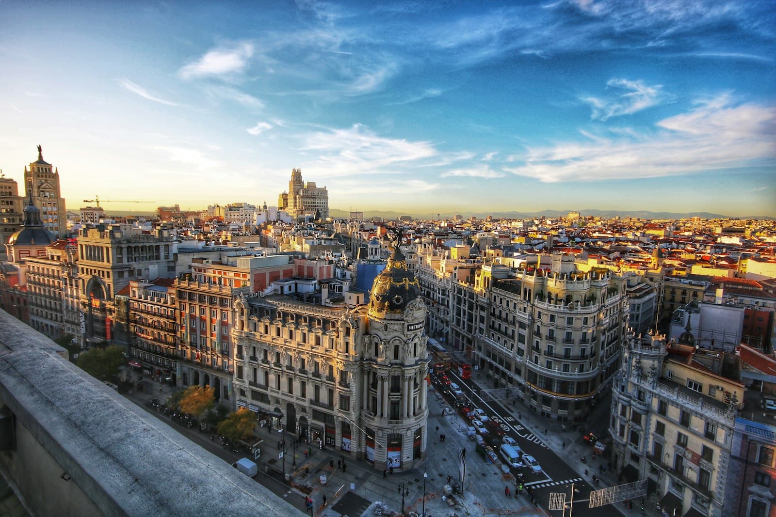 Madrid city centre in warm late-afternoon light